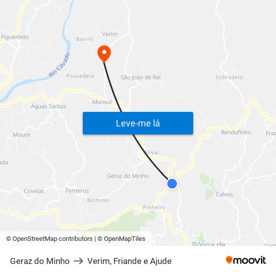 Geraz do Minho to Verim, Friande e Ajude map