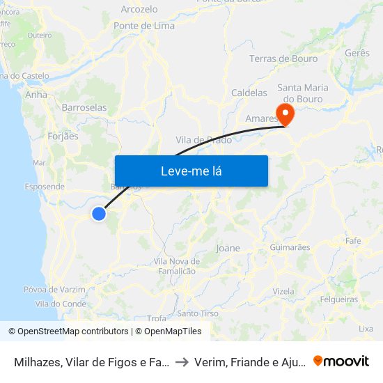 Milhazes, Vilar de Figos e Faria to Verim, Friande e Ajude map