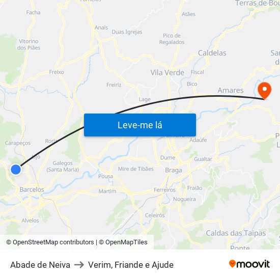 Abade de Neiva to Verim, Friande e Ajude map