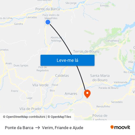 Ponte da Barca to Verim, Friande e Ajude map