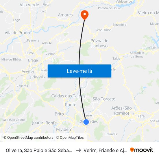 Oliveira, São Paio e São Sebastião to Verim, Friande e Ajude map