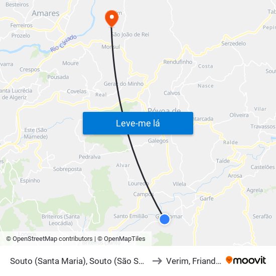 Souto (Santa Maria), Souto (São Salvador) e Gondomar to Verim, Friande e Ajude map