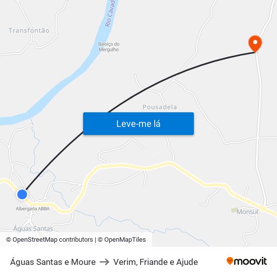 Águas Santas e Moure to Verim, Friande e Ajude map