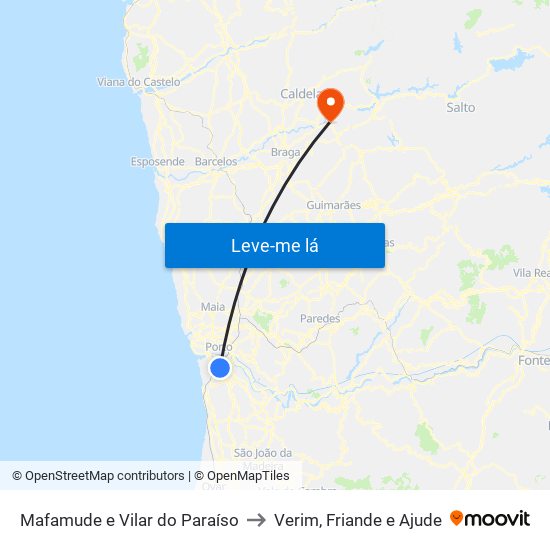 Mafamude e Vilar do Paraíso to Verim, Friande e Ajude map