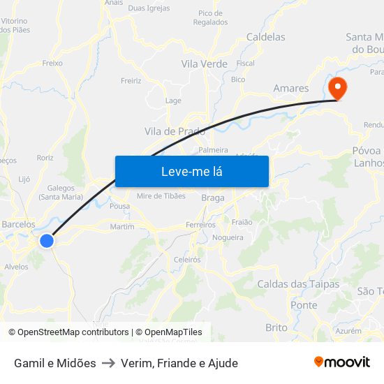 Gamil e Midões to Verim, Friande e Ajude map