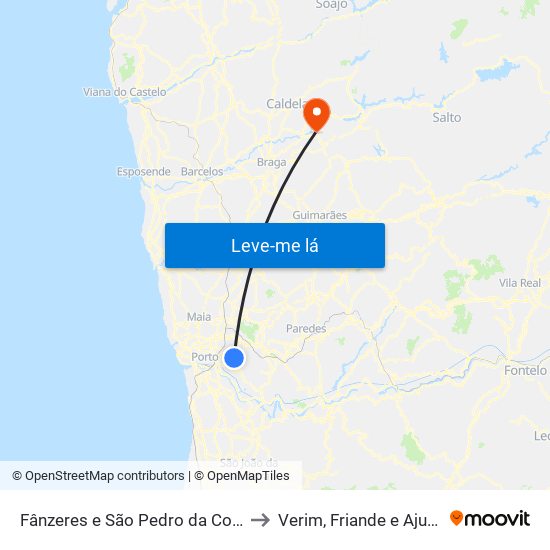 Fânzeres e São Pedro da Cova to Verim, Friande e Ajude map