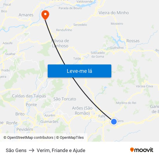 São Gens to Verim, Friande e Ajude map