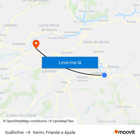 Guilhofrei to Verim, Friande e Ajude map