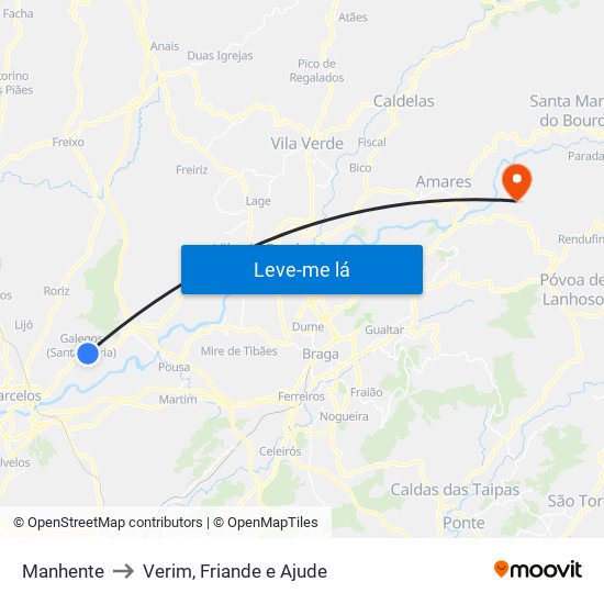 Manhente to Verim, Friande e Ajude map