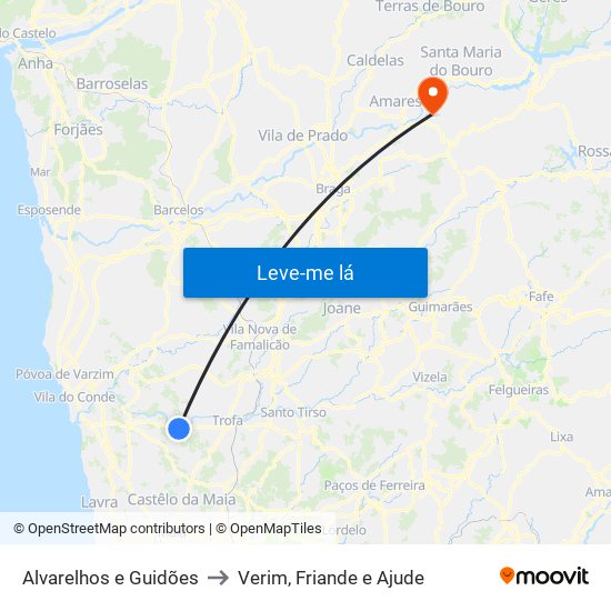 Alvarelhos e Guidões to Verim, Friande e Ajude map