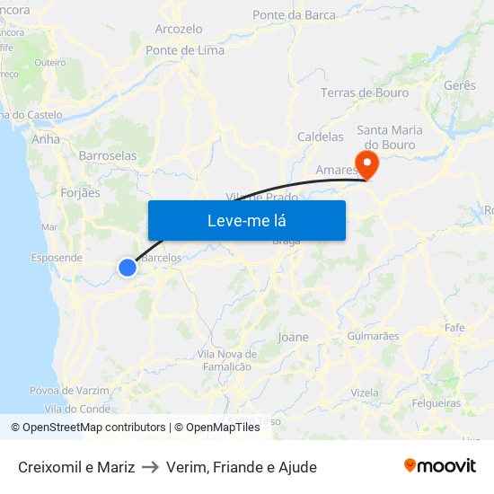 Creixomil e Mariz to Verim, Friande e Ajude map