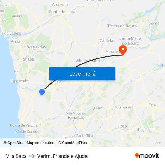 Vila Seca to Verim, Friande e Ajude map