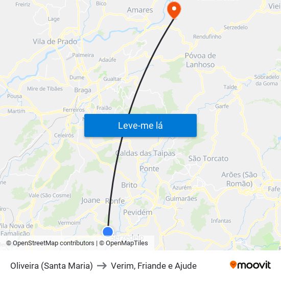 Oliveira (Santa Maria) to Verim, Friande e Ajude map