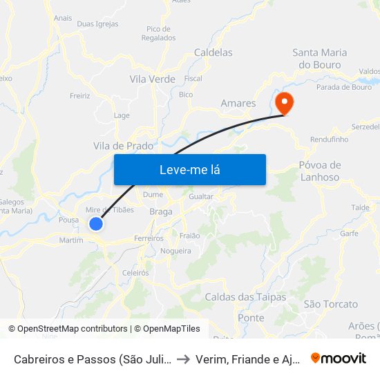 Cabreiros e Passos (São Julião) to Verim, Friande e Ajude map