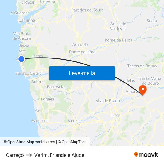 Carreço to Verim, Friande e Ajude map