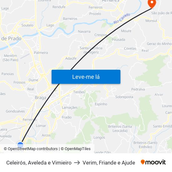 Celeirós, Aveleda e Vimieiro to Verim, Friande e Ajude map