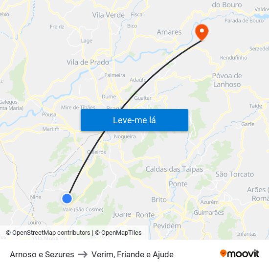 Arnoso e Sezures to Verim, Friande e Ajude map