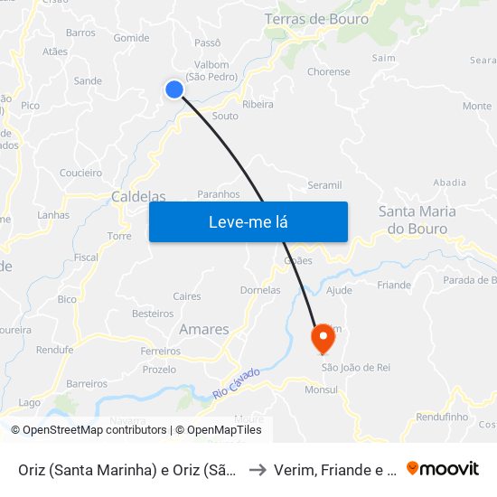 Oriz (Santa Marinha) e Oriz (São Miguel) to Verim, Friande e Ajude map