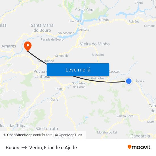 Bucos to Verim, Friande e Ajude map