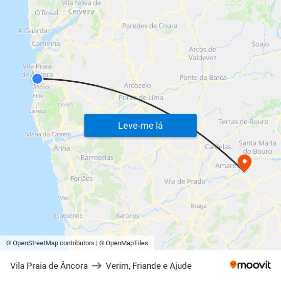 Vila Praia de Âncora to Verim, Friande e Ajude map