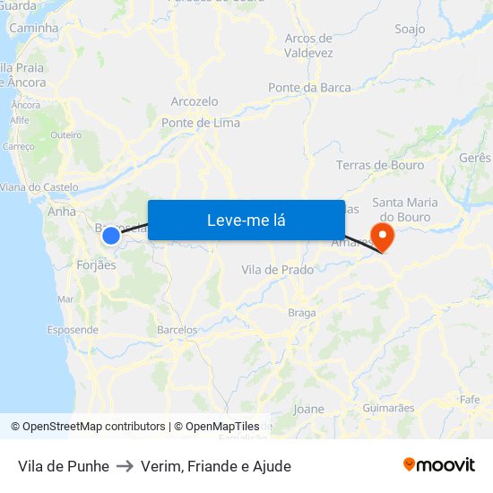 Vila de Punhe to Verim, Friande e Ajude map