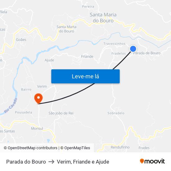 Parada do Bouro to Verim, Friande e Ajude map