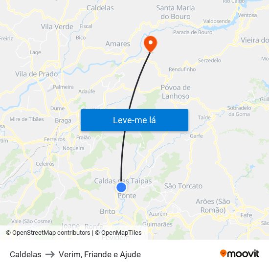 Caldelas to Verim, Friande e Ajude map