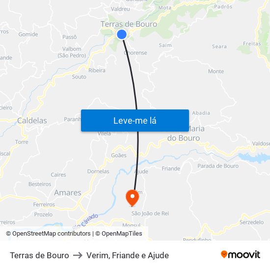 Terras de Bouro to Verim, Friande e Ajude map