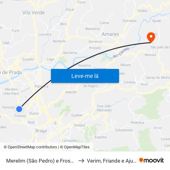 Merelim (São Pedro) e Frossos to Verim, Friande e Ajude map