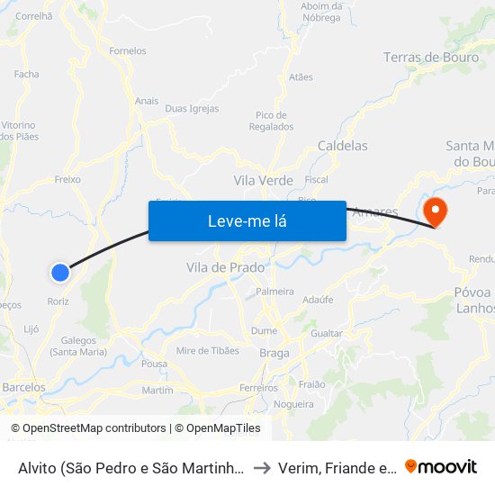 Alvito (São Pedro e São Martinho) e Couto to Verim, Friande e Ajude map