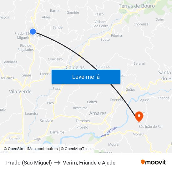 Prado (São Miguel) to Verim, Friande e Ajude map