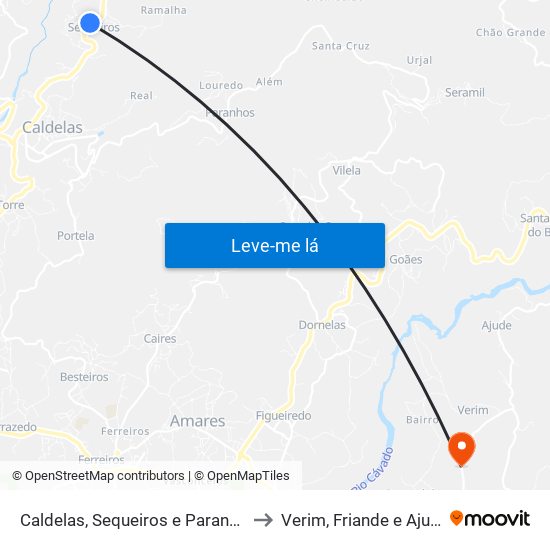 Caldelas, Sequeiros e Paranhos to Verim, Friande e Ajude map