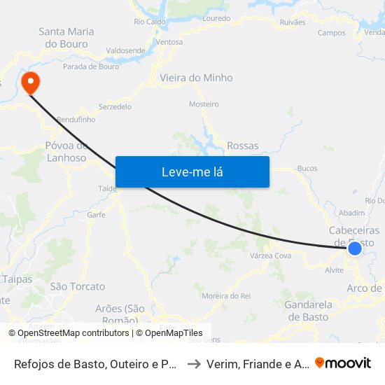 Refojos de Basto, Outeiro e Painzela to Verim, Friande e Ajude map