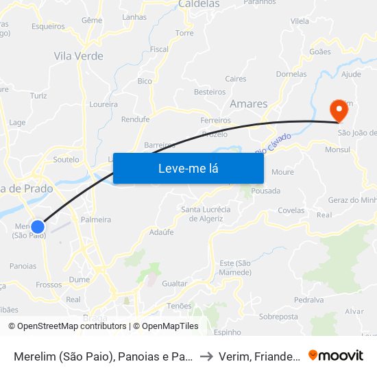 Merelim (São Paio), Panoias e Parada de Tibães to Verim, Friande e Ajude map