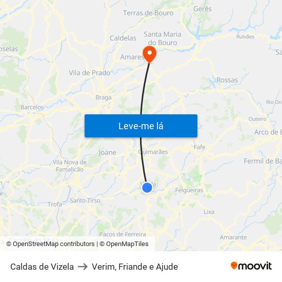 Caldas de Vizela to Verim, Friande e Ajude map