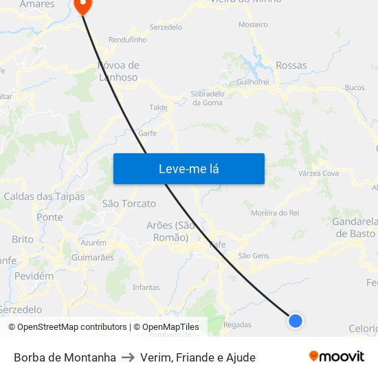 Borba de Montanha to Verim, Friande e Ajude map