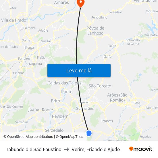 Tabuadelo e São Faustino to Verim, Friande e Ajude map