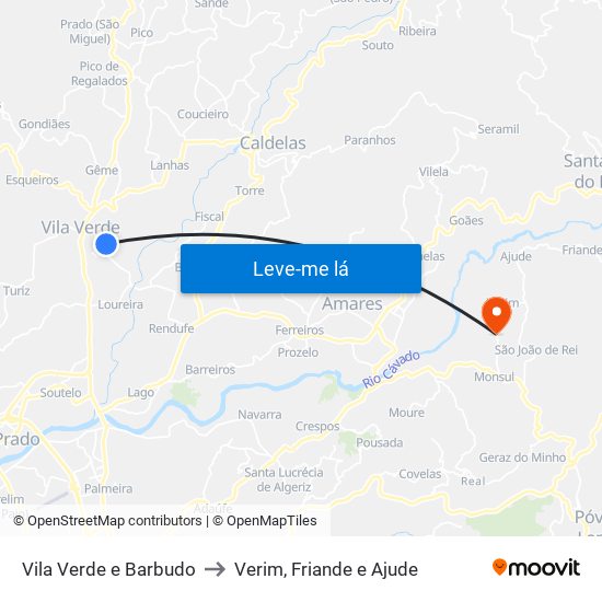 Vila Verde e Barbudo to Verim, Friande e Ajude map