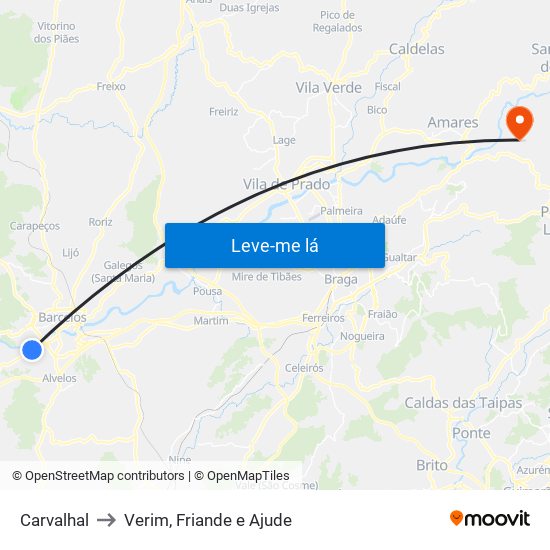 Carvalhal to Verim, Friande e Ajude map