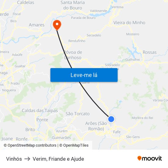 Vinhós to Verim, Friande e Ajude map