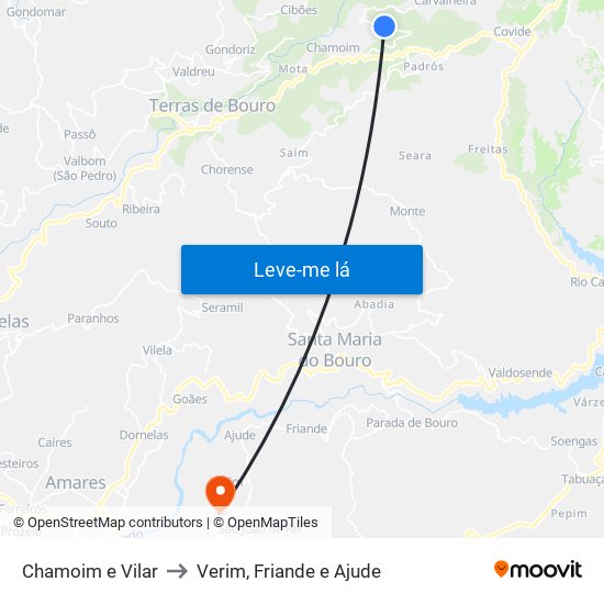 Chamoim e Vilar to Verim, Friande e Ajude map