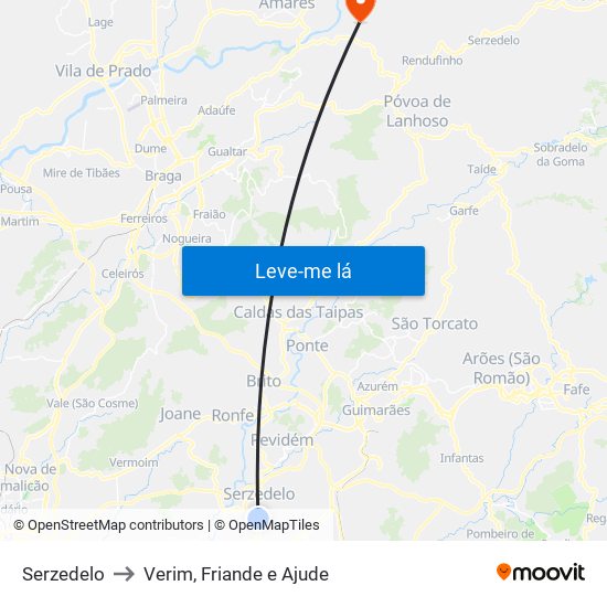 Serzedelo to Verim, Friande e Ajude map