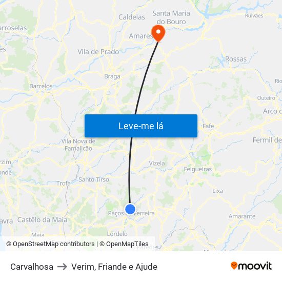 Carvalhosa to Verim, Friande e Ajude map