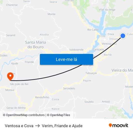 Ventosa e Cova to Verim, Friande e Ajude map