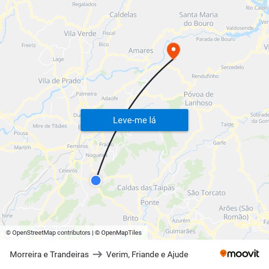 Morreira e Trandeiras to Verim, Friande e Ajude map