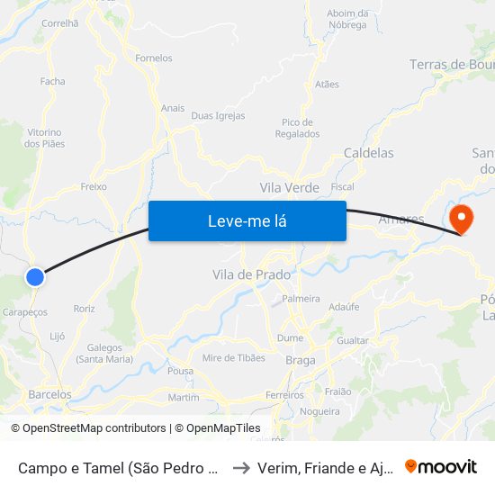 Campo e Tamel (São Pedro Fins) to Verim, Friande e Ajude map