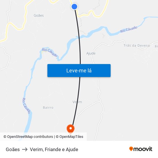 Goães to Verim, Friande e Ajude map