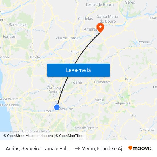 Areias, Sequeiró, Lama e Palmeira to Verim, Friande e Ajude map