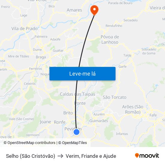 Selho (São Cristóvão) to Verim, Friande e Ajude map