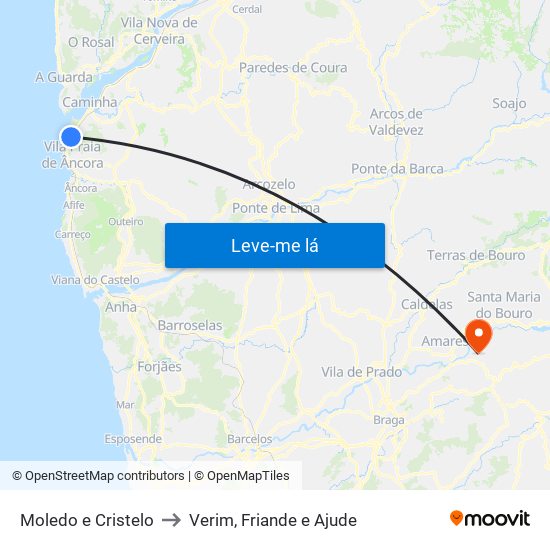 Moledo e Cristelo to Verim, Friande e Ajude map
